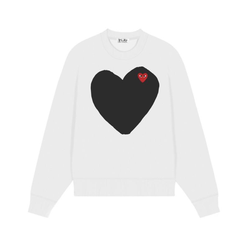 Relaxed Fit Cotton Sweatshirt With Heart Print Long Sleeve Crew Neck Fleece Lined Unisex Winter Casual Top