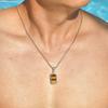 Stainless Steel Hip Hop Tiger Eye Gemstone Square Pendant PN-2162