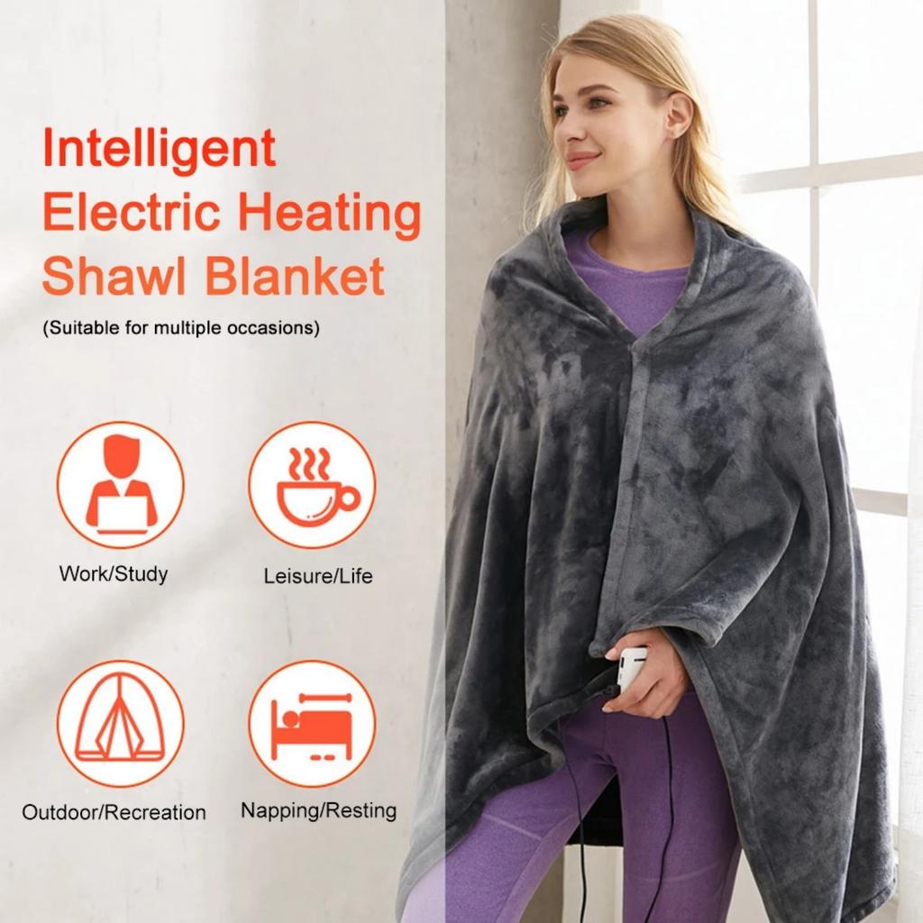 USB Heated Throw Blanket Shawl with 3 Heating Levels Coral Velvet 9 Heated Areas for Neck Shoulder Chest Abdomen Warm In Autumn
