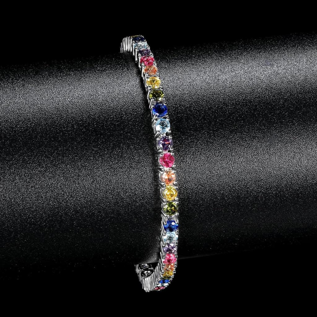 Bracciale Tennis Chain con Zirconi Arcobaleno 3mm Rame Micro Pave Design a Riga Singola per Acquirenti di Boutique Fornitura Gioielli Personalizzati