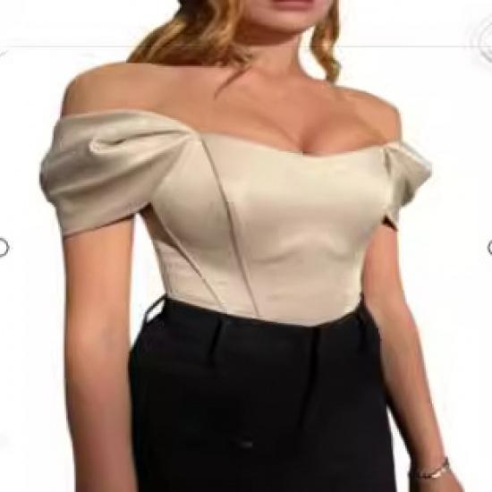 İlkbahar Yaz Sonbahar Düz Renk Kısa Kollu V Yaka Basit Tişört Dar Kesim Seksi Mizaç Moda Üst Kadın Giyim