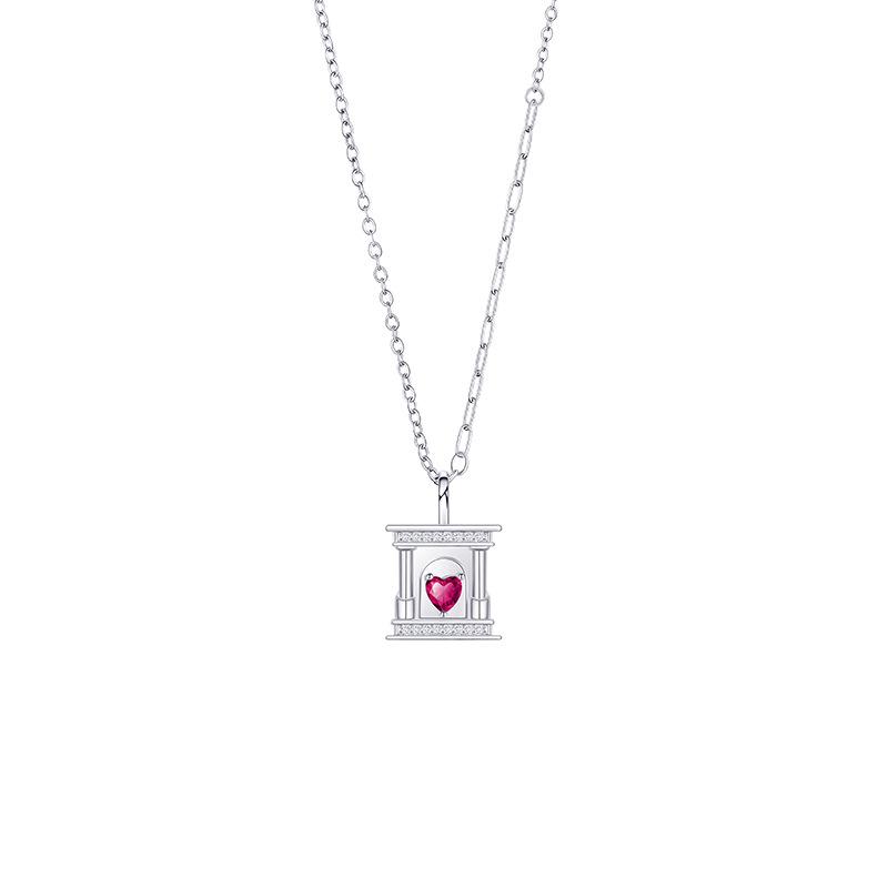 S925 Silver Winter Prelude Heart Fireplace Necklace - Women s Christmas Clavicle Chain