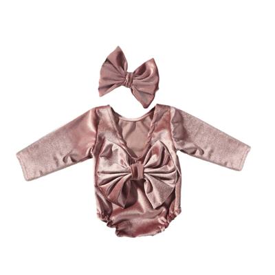 Strampler für Fotoshootings von Kleinkindern mit großer Schleife auf der Rückseite und passendem Kopfbedeckungsset, Jumpsuit für Neugeborenenfotografie