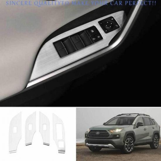 For Toyota RAV4 2019-2025 Silver Titanium Window Lift Lock Switch Panel Trim 4PC