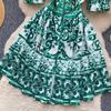 Summer Women Elegant Flare Sleeve Designer Print Runway Dresses V-neck Single Breasted Mini Short Party Dress