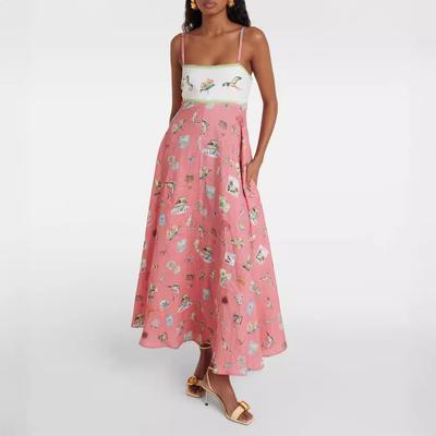 Women's Boho Floral Beach Sundress Sleeveless Summer  Maxi Dress Spaghetti Straps Casual Smocked Flowy A-Line Dress Party Long Dresses for Women