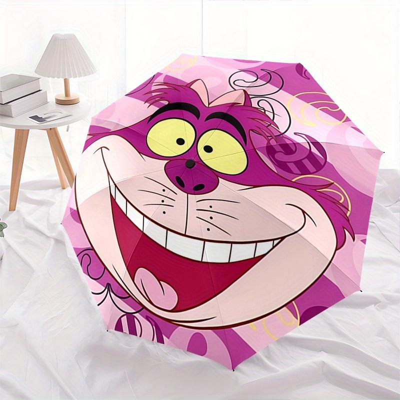 Disney Cheshire Cat, Wonderland Automatic Open/Close Umbrella - Cute Umbrella with Cute Design, Portable 3-Fold Compact Umbrella for Men & W