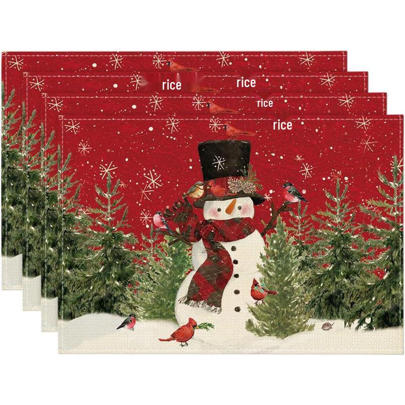 New Christmas Linen Square Placemat - Festive Party Tablecloth Decor, Beautify Coffee Table Mat.