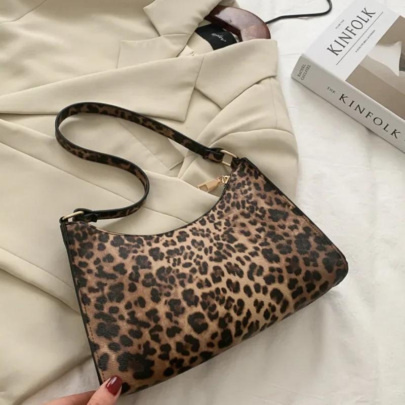 

French Underarm Tote Bags for Women s Brown Leopard Handbag Clutch Bags Female Vintage PU Leather Shoulder Bags Versatile Casual