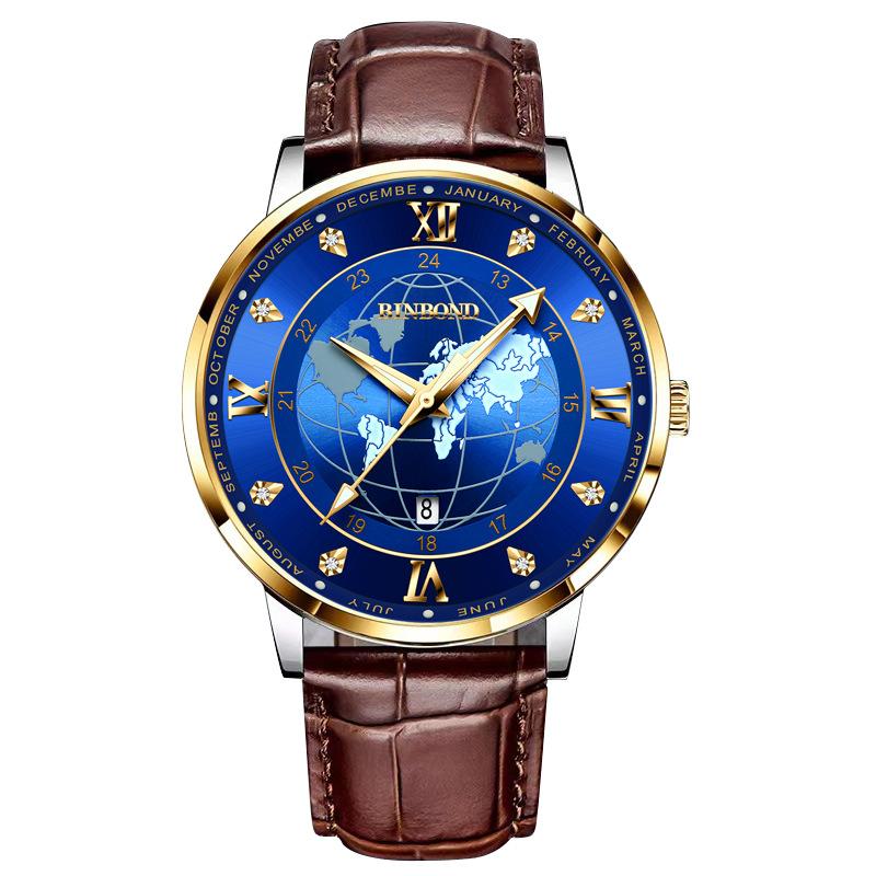 2025 new ultra-thin watch men's waterproof leather belt globe trend calendar men's watch