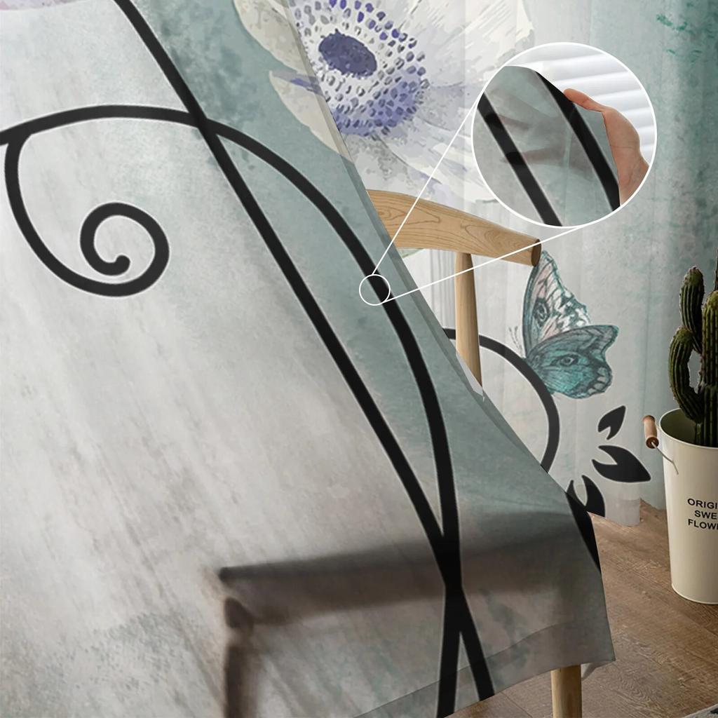 Aquarell Blume Schmetterling Tüll Vorhänge für Wohnzimmer Sheer Vorhang für Schlafzimmer Küche Jalousien Voile Vorhänge