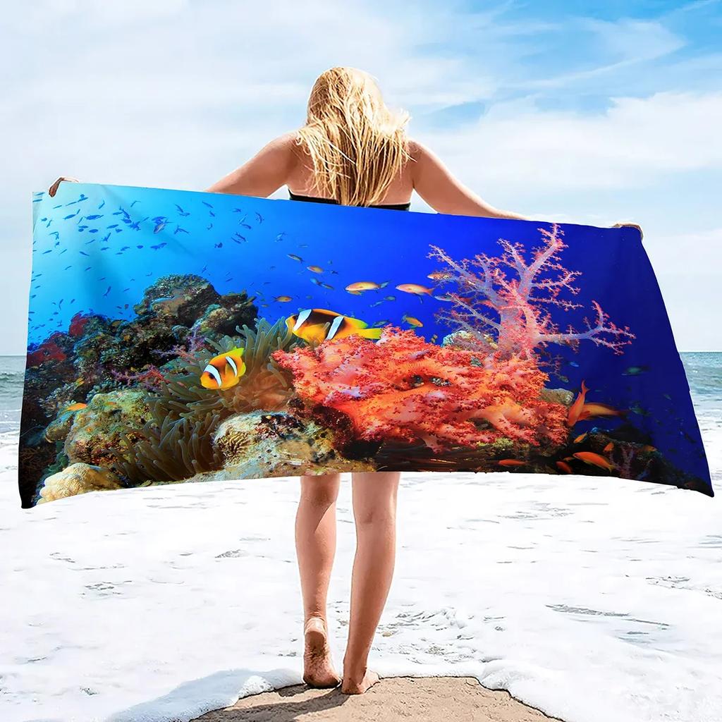 Sea World Beach Towel for Kids, Girl, Boys, Men, Women, Turtle Bath Print Pool Super Soft Plush