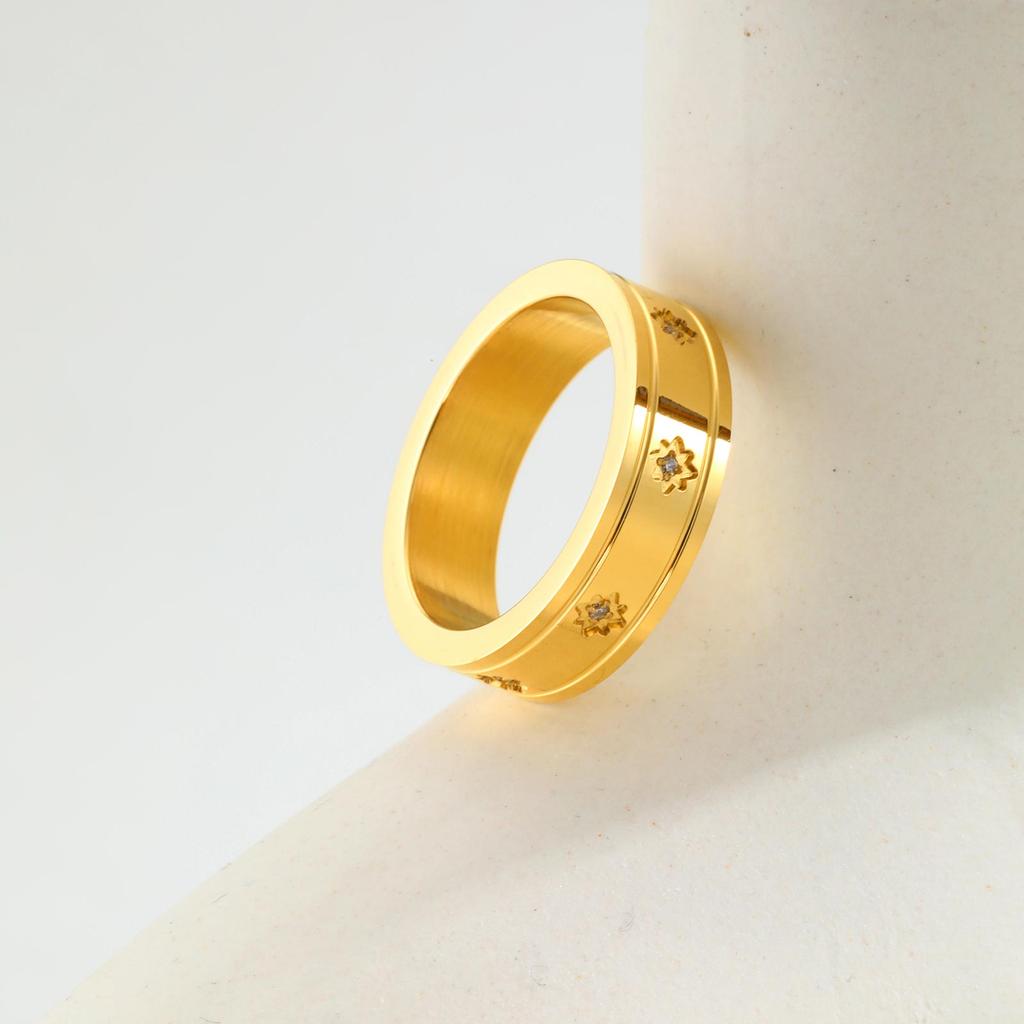 Dainty Cubic Zircon Eight-point Star Ring for Women,Stainless Steel Gold Plated Rings,Classic Engagement Jewelry Gift