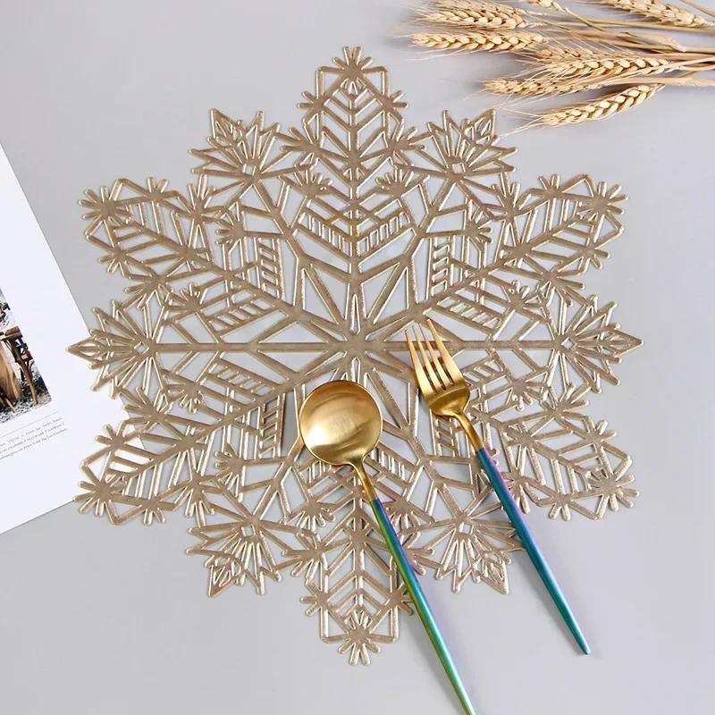 1-20PCS Christmas Snowflake Placemats and Table Runner Decorative Heat Resistant Tableware Mats Dining Room Holiday Party Decor