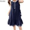 ZANZEA Women Casual Round Neck Loose Sleeveless Dress