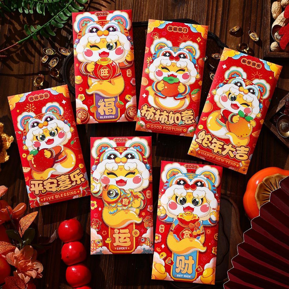 

4/6PCS Paper Red Envelopes 4/6Pcs Spring Festival Envelopes Cartoon New Year Lucky Bag Snake Year Style 3
