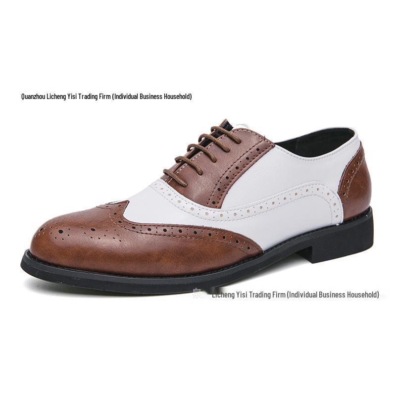 

Британские мужские броги из резной кожи с заостренным носком - Формальные и повседневные туфли больших размеров в стиле колор-блок 47