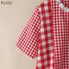 ZANZEA Women Plaid Print Casual Round Neck Loose Short Sleeve Blouse