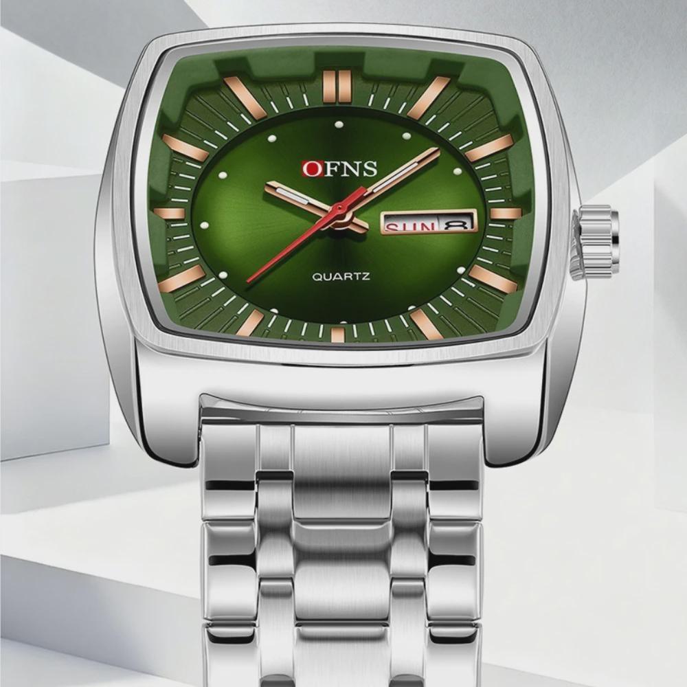 OFNS Square Movement Waterproof Mens Wristwatches Date Week Display Male Clock Luxury Quartz Mens Watch