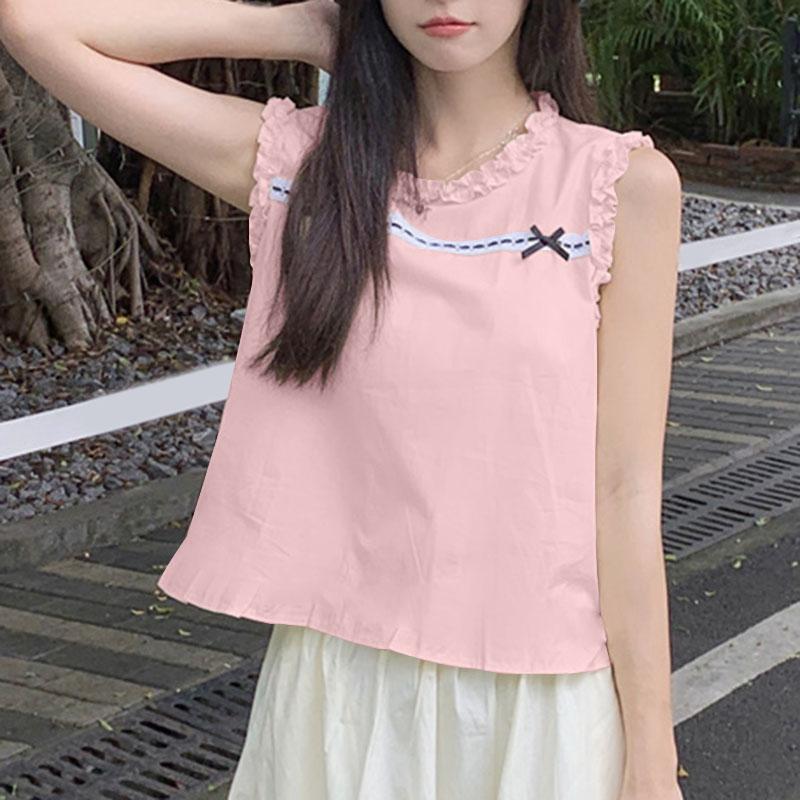 

VONDA Жіночі повсякденні мереживні вільні майки без рукавів з круглим вирізом і рюшами XL рожевий