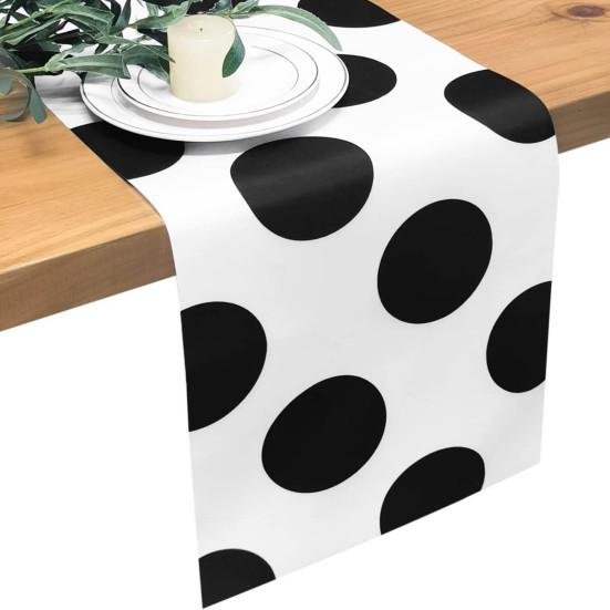 Decorative Table Cover for Home Modern Geometric Runner, Black And White Checkered Minimalist Decoration 72 Inch Striped Runner Dining Decor