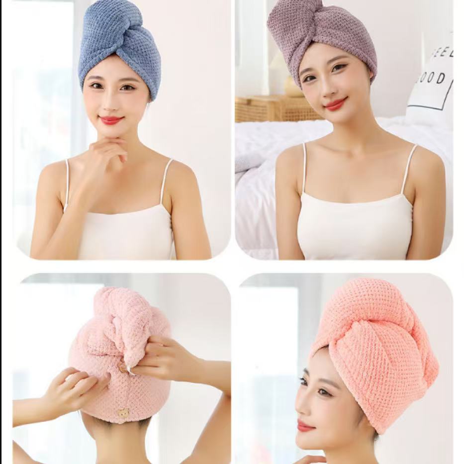 Solid Color Hair Towel Textured Dry Hair Cap 9.8 "X 25.5" Absorbent Hair Towel Wrap for Button-down Women