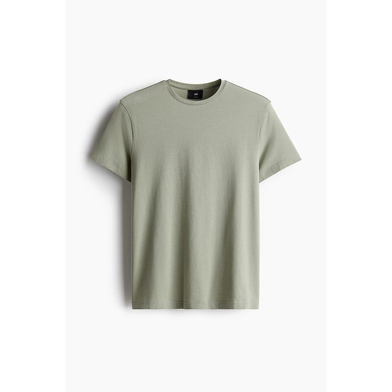 

HM Men s and Women s T-shirt Autumn Leisure Plaid Shoulder round Neck Pullover Short Sleeve Soft Shoulder Tops 0570002 Light sage green 165/84A