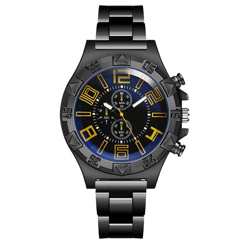 New Fashion Men Quartz Watches Luminous Pointer Stainless Steel Luxury Business Watch for Men Blu-ray Dial Waterproof Male Clock
