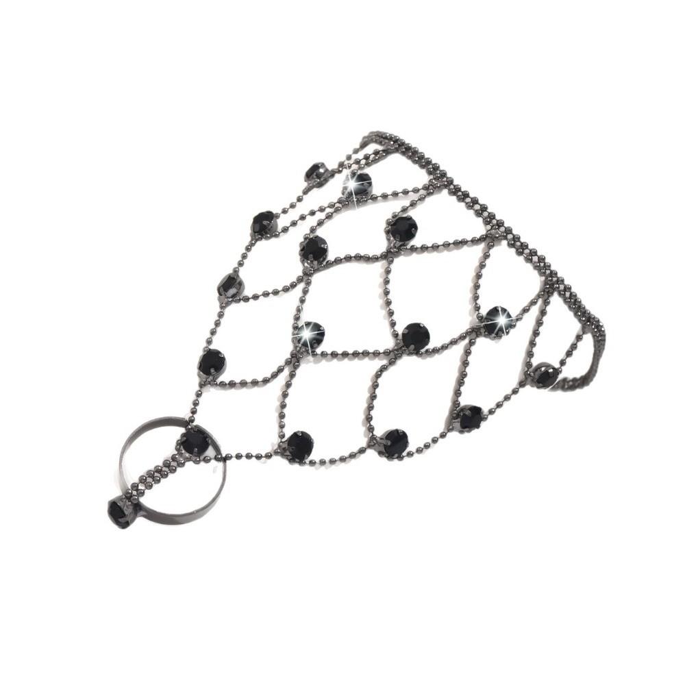Sparkling Rhinestone Inlaid Finger Ring Bracelet Vintage Elegant Hand Chain Jewelry Gifts