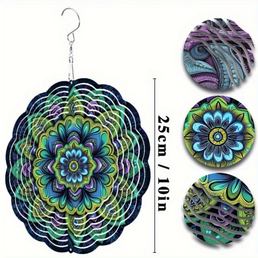 Vibrant Mandala Metal Wind Chime Outdoor Hanging Kinetic Yard Art with Colorful Floral Design in Green Blue Purple Yellow for Christmas Halloween