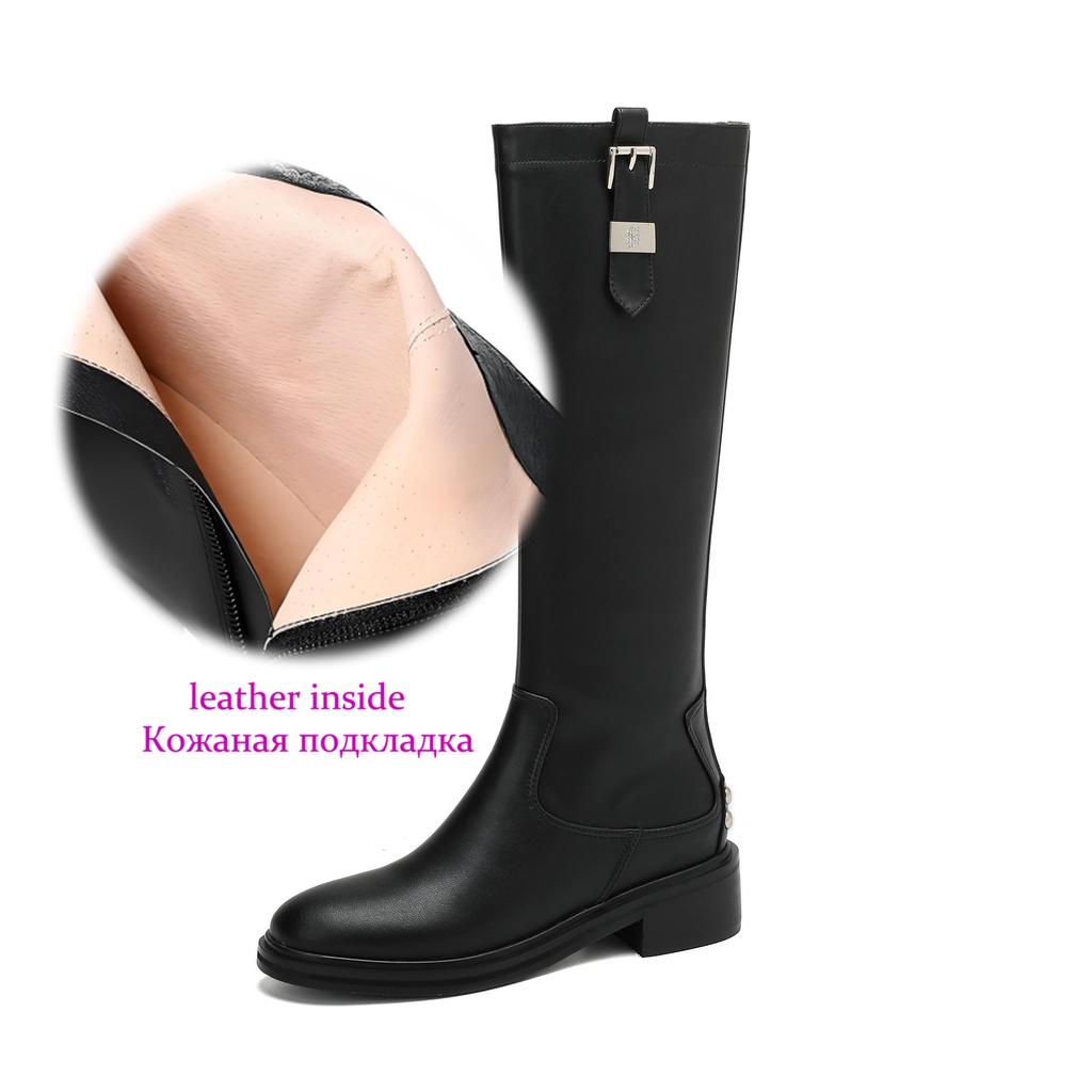 Krazing Pot Cow Split Skin Round Toe Med Heels Knight Boots Size 46 Size 45 Zip Plus Size Women Sewing Thigh High Boots