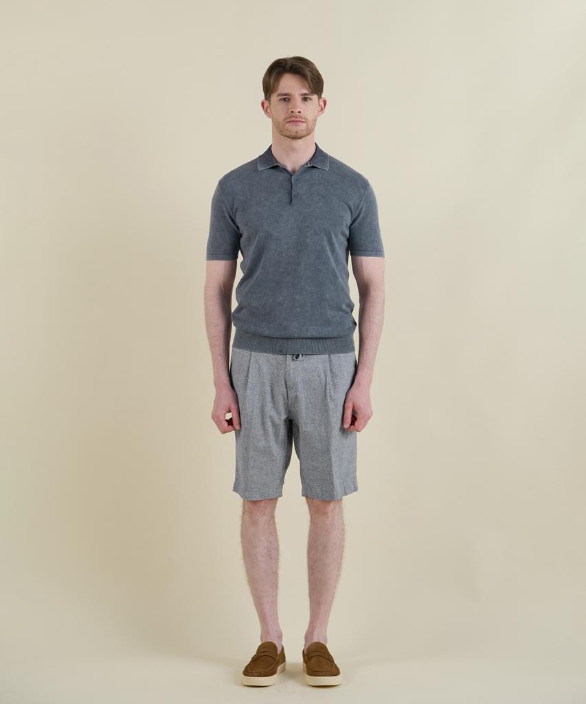 PANICALE Blue Vintage Washed Polo Knit