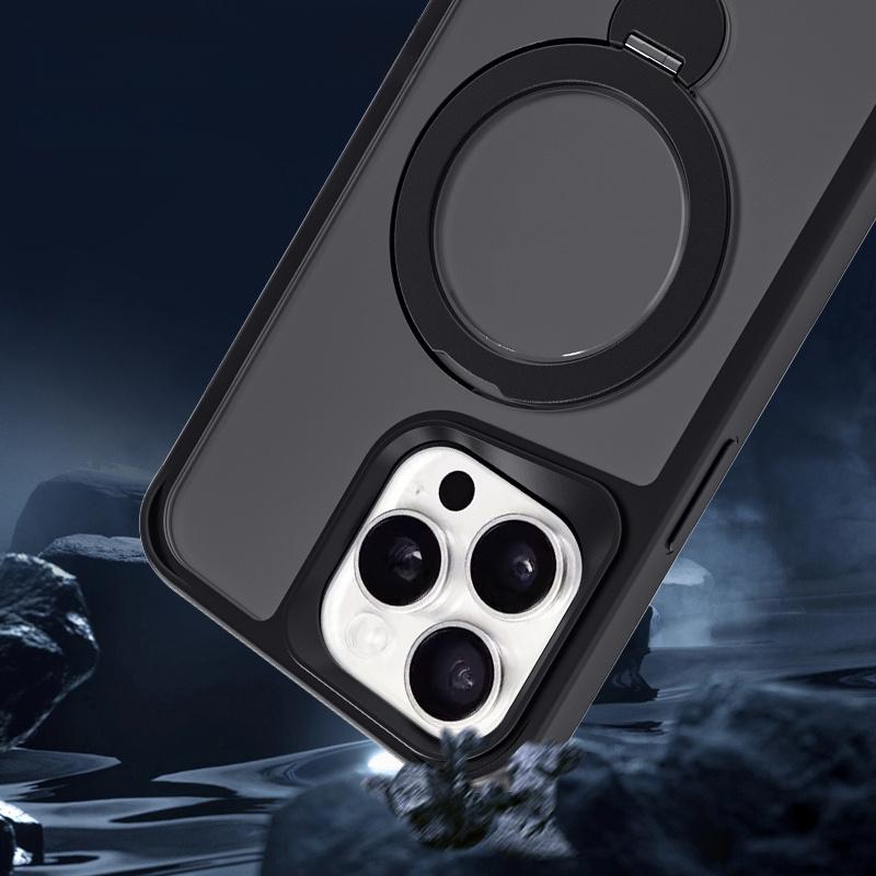 For iPhone 14 Pro Max Magnetic Case PC+TPU Ring Kickstand Phone Cover