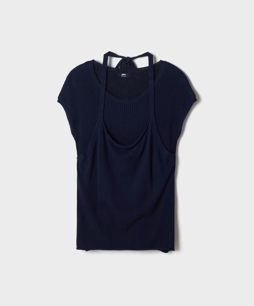 Seupao Halter Neck Layered Short Sleeve Knit_Spkwg25W92