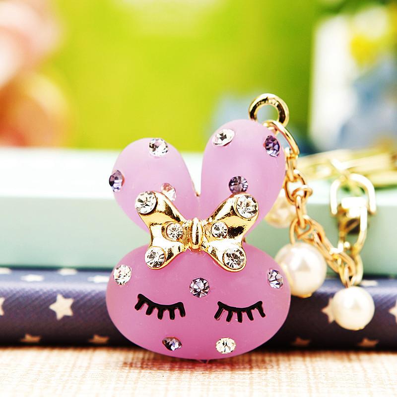 Adorable Rhinestone Rabbit Car Keychain Cute Creative Metal Keyring Gift For Women