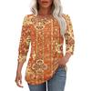 Damen Casual Lockere Passform Dreiviertelarm Oberteil Rundhalsausschnitt Bohème-Print Bluse Leichter Bequemer Stoff Geeignet für den täglichen Gebrauch