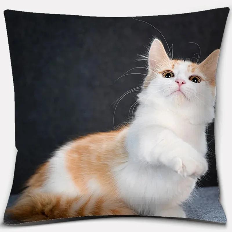Cat Print Home Decoration Pillowcase Cute Cat Decorative Pillowcase Living Room Sofa Office Seat Cushion Cover