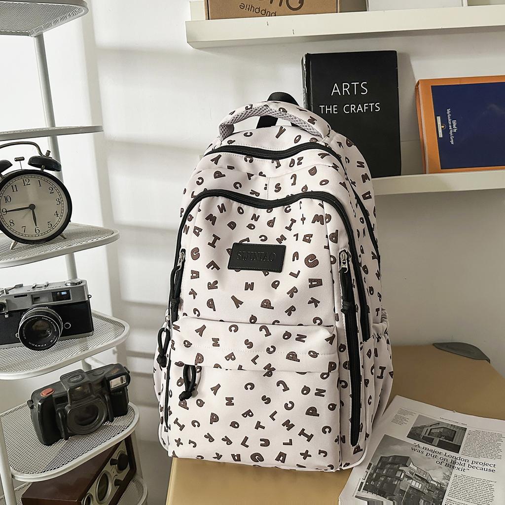 Schoolbag College Style Japanese Style Shoulder School Bag High School Boys Printed Simple Fashion Elementary School Boys Men's Lightweight Backpack