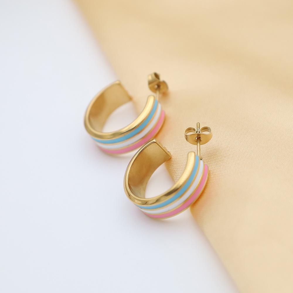 French Light Luxury Color Drip C-Shaped Earrings High-End Sense Fashion Simple Titanium Steel Ear Jewelry Women'S Niche Design