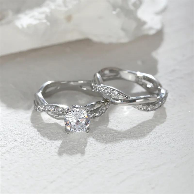 Damen Runder Zirkon Brautsets Weißer Kristallstein Gekreuzte Eheringe Versprechens Verlobungsringe Für Damen Schmuck Accessoires