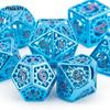 7 Pcs Red Blue Gear Wheel Metal Dice Hollow Metal Polyhedral Dice Set Suitable for Role-Playing RPG  Board Game Card Game
