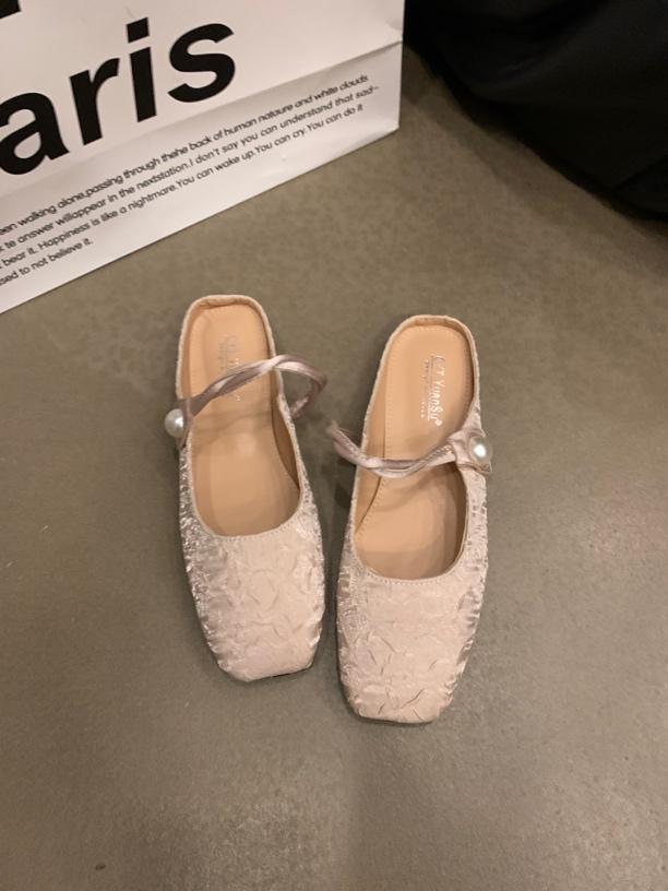 Flat-bottomed Temperament Bag Head Half Slippers Women's Shoes Outer Wear 2025 New Spring and Summer French Mary Jane Half Tray