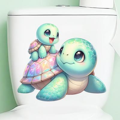 Süße Mutter und Baby Meeresschildkröte Toilettendeckel Aufkleber Wasserdicht Abnehmbar Badezimmer Haus Dekoration