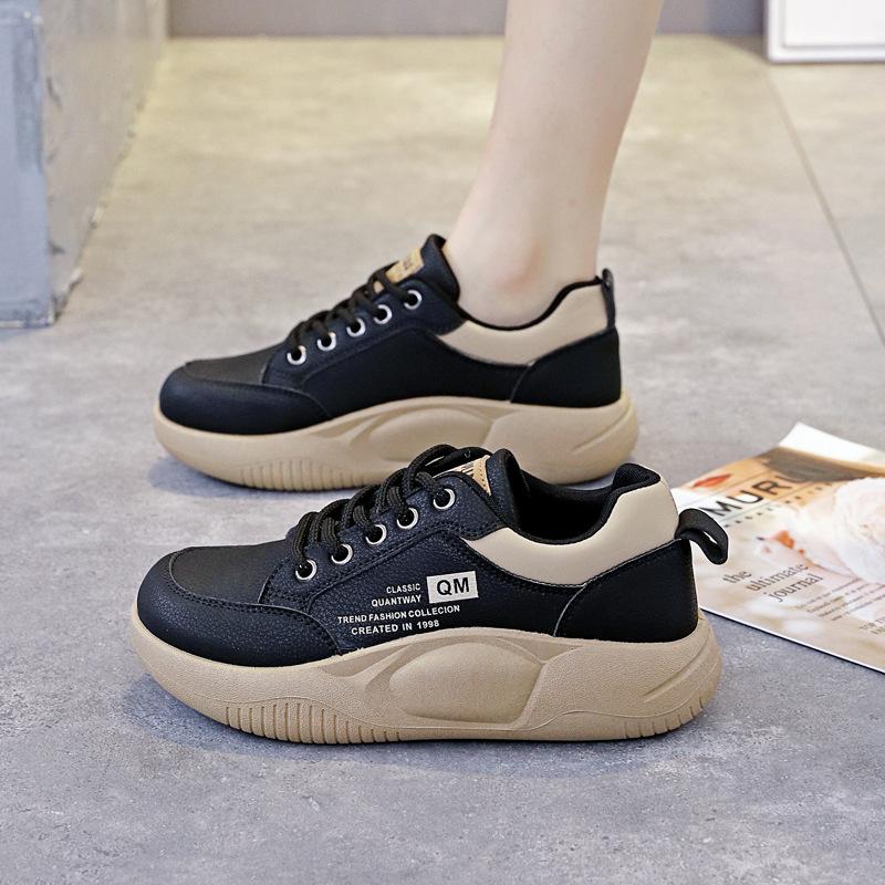 Women's White Chunky Platform Sneakers - Spring Autumn Casual Shoes Lightweight Rubber Sole - Lace-Up Comfort Streetwear