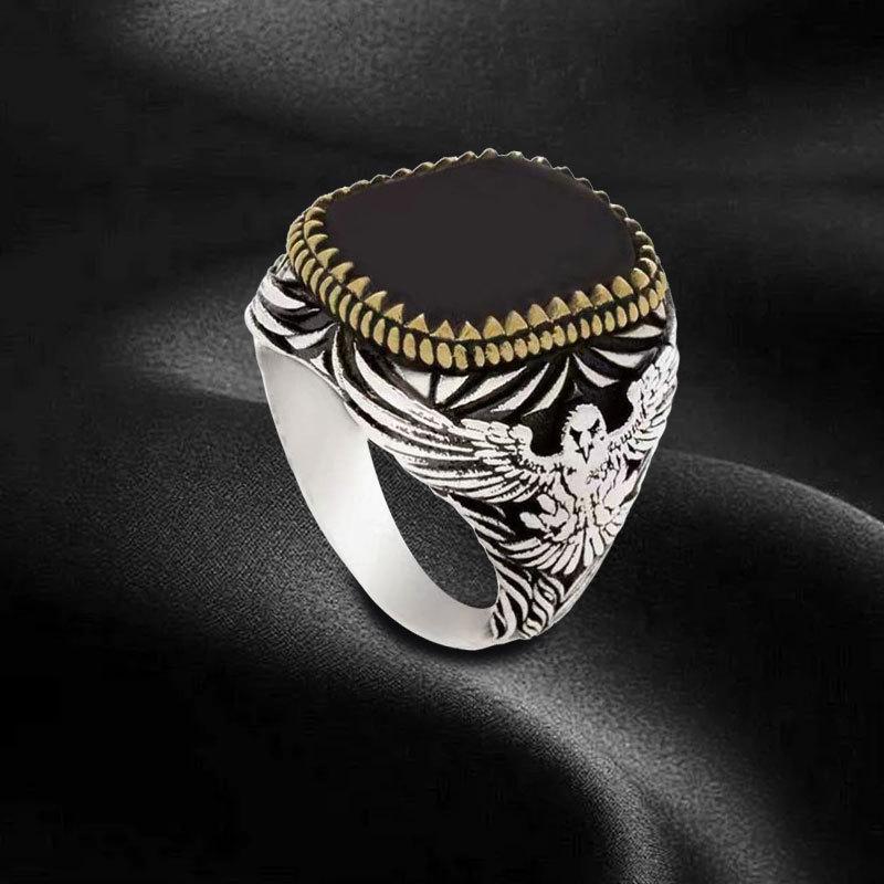Anello con Zirconi a Motivo Totem - Gioielli Punk Retro Europei e Americani da Uomo