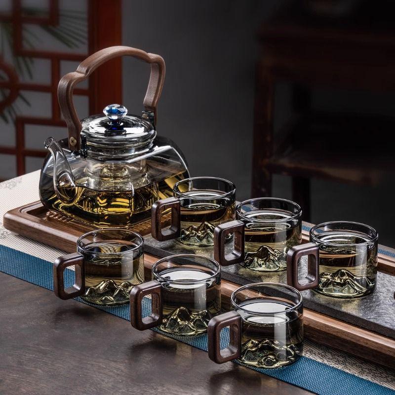 High-Temperature Resistant Borosilicate Glass Teapot with Handle for Stove-Top Brewing