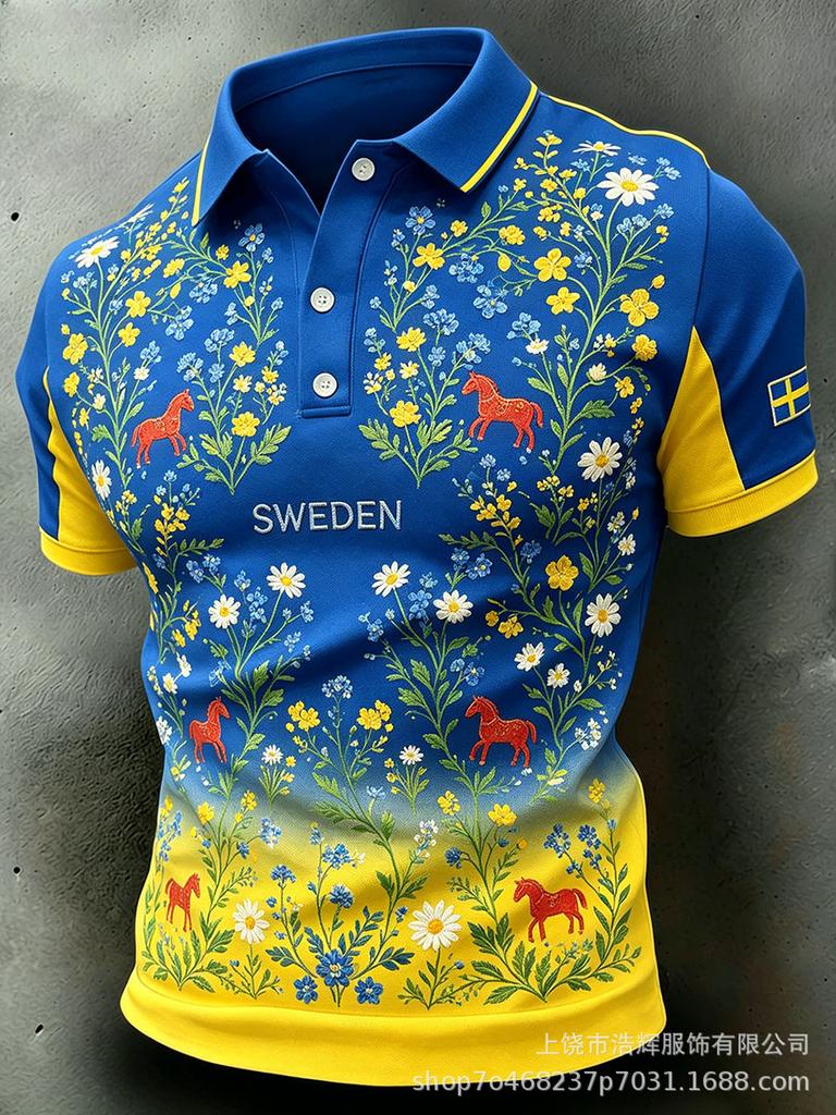 New 3D Printed Men's Retro Fashion Casual Summer Lapel Polo Shirt Top