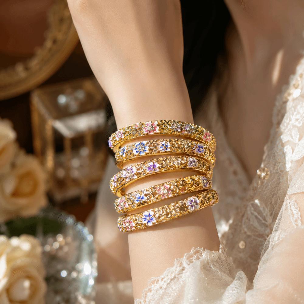 Chinese Vintage Cloisonne Bangle Colorful Women's Hand Bracelet Enamel Bangle  Party Jewelry