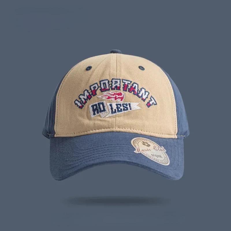 Classic Vintage Cotton Mesh Baseball Cap for Men Women, Embroidery Letter Design, Color Block Styling, Daily Fashion Wear