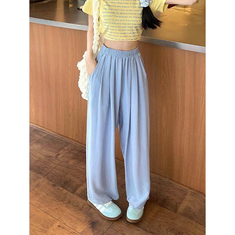 

Синие простые повседневные широкие брюки для женщин, новые тонкие классные брюки с высокой талией и заниженной талией 3XL